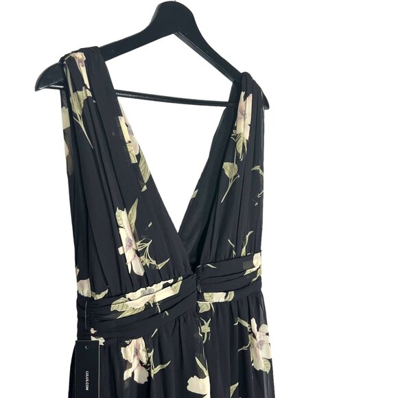 NWT Lulus Black Floral Print Chiffon Sleeveless Midi Dress Medium - Picture 5 of 12